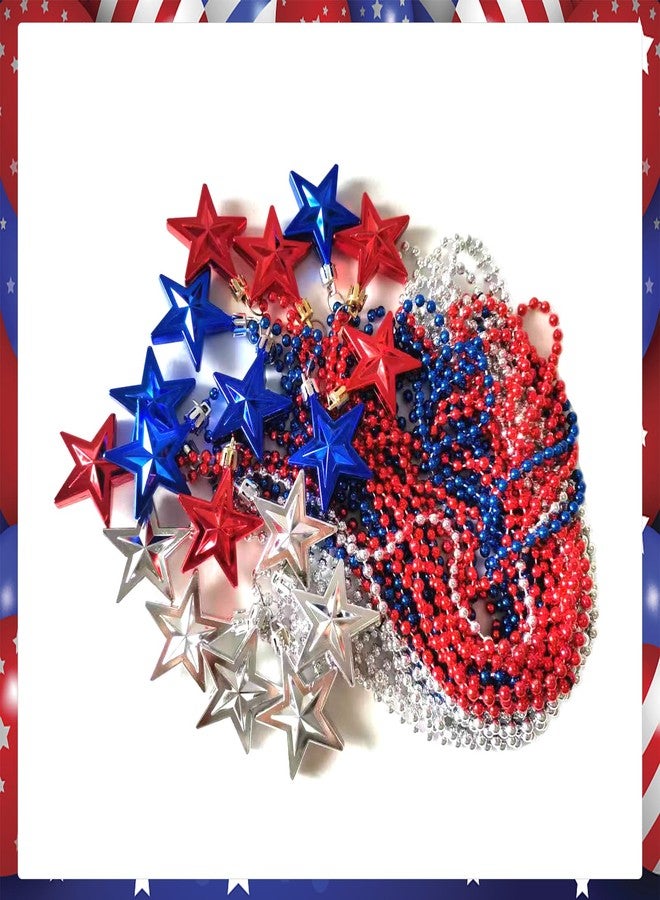 Becfupo 100 Pcs 4th of July Beaded Necklaces Bulk, Red Blue Silver Metallic Patriotic Beads Necklaces For 4th of July Decoration, Independence Day Parade, Patriotic Events - Image 4